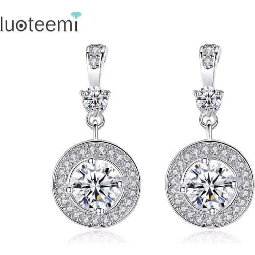 LUOTEEMI Fashion CZ Crystal Rhinestone Small jewelry White Gold Color Vintage Round Stud Earrings For Women/Girls Brincos Party