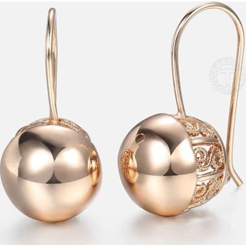 Davieslee 585 Rose Gold Womens Earrings Snap Closure Round Ball Stud Earring For Women Fashion Wedding Party Jewelry LGE66