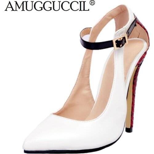 2021 New Arrival Plus Big Size 34-47 White Buckle Fashion Sexy High Heel Spring Autumn Girls Female Lady Shoes Women Pumps D1158