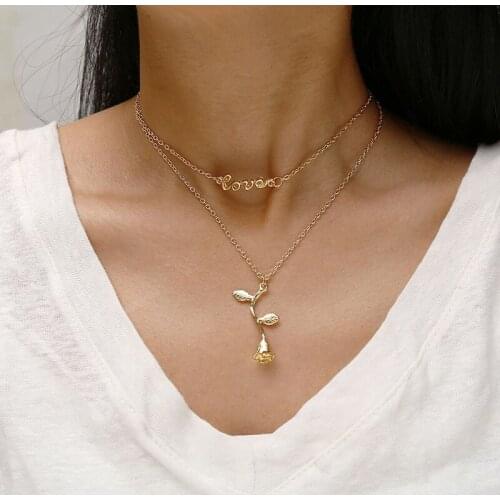 Aesthetic necklace for women love Rose pendant Chains Accessories chain on the neck valentines day jewelery Gift to girlfriend