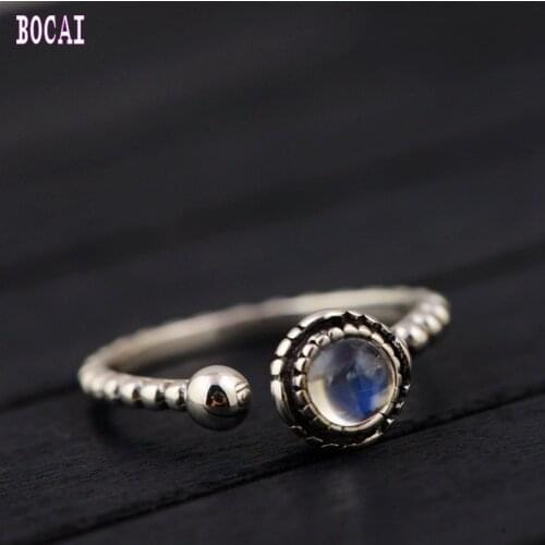 S925 Silver Womens Ring vintage craft fashion temperament natural moonstone opening ring