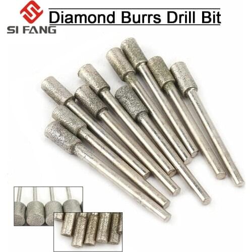 1/50Pcs Diamond Coated Cylinder Shaped Grinding Head 3MM Shank 46/150# Abrasive Tool For Dremel Drill Bit