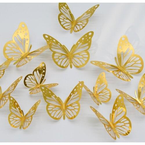New Style 12Pcs Double Layer 3D Butterfly Wall Sticker on The Wall Home Decor Butterflies for Decoration Magnet Fridge Stickers