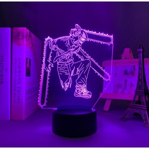 3d Led Lamp Anime Chainsaw Man for Bedroom Decoration Nightlight Kids Birthday Gift Manga Chainsaw Man Led Night Light Bedside