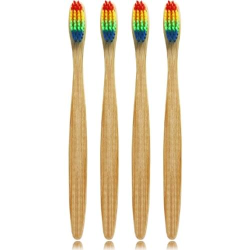 4 Pieces DR.PERFECT Rainbow Bristle Style Toothbrush Bamboo Novelty Bamboo Toothbrush Soft-bristle