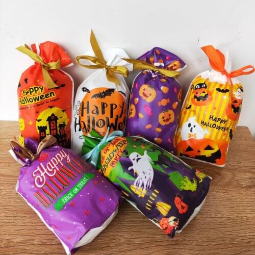 50Pieces/lot Halloween Drawstring Bag Ghost Candy Pouch All Saints' Day Kitchen Pumpkin Cookie Gift Bundle Food Rope Plastic Bag
