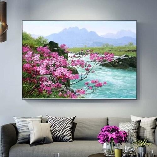 Diamond Painting 5D DIY Diamond Full Square round Drill "Flowers by the stream" Embroidery Cross Stitch Home Decor Gift