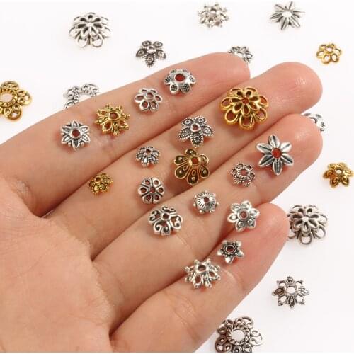 Antique Gold Silver Plated Metal Beads Round Column Flower Rondelle Loose Beads for Jewelry Making DIY Bracelets Accessories