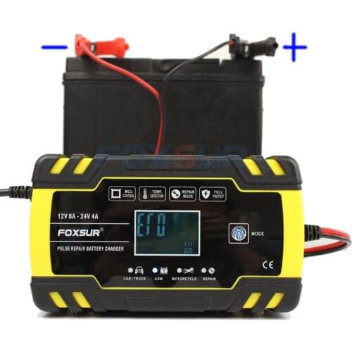 Car Motorcycle 12V 8A 24V 4A Pulse Repairing Battery Charger With Lcd Display Agm Gel Wet Lead Acid Battery Charger