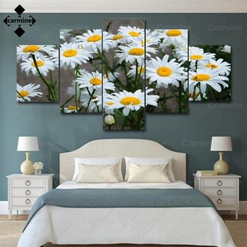 White Daisy Frameless Painting 5 Pieces High-Definition Printing Canvas Pictures Nordic Style Flowers Poster and Print for Decor