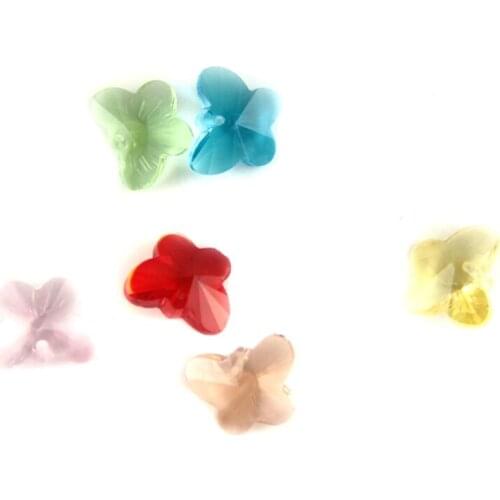 All Colors 100pcs 14mm Butterfly Beads Crystal glass DIY In 1 Hole K9 Glass For Wedding Centerpiece Ornament Pendant