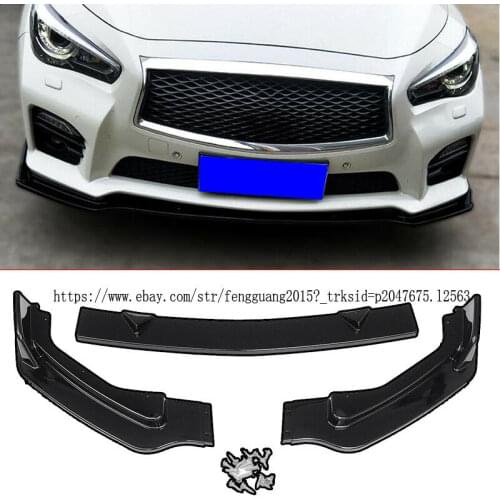 BLACK FRONT BUMPER CHIN LIP SPOILER SPLITTERS FOR INFINITI Q50 Q50L 2014-2017 3PCS