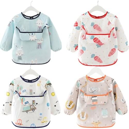 Infant Eating Children Drawing Long Short Sleeve Apron Baby Bandana Bibs Cute Cartoon Bibs Waterproof Baby Self Feeding Bib
