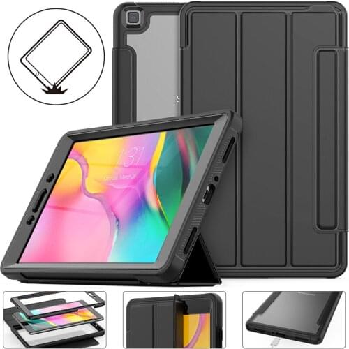 Kids proof leather flip case transparent back cover for samsung galaxy tab a 8 2019 T290 T295 smart cover