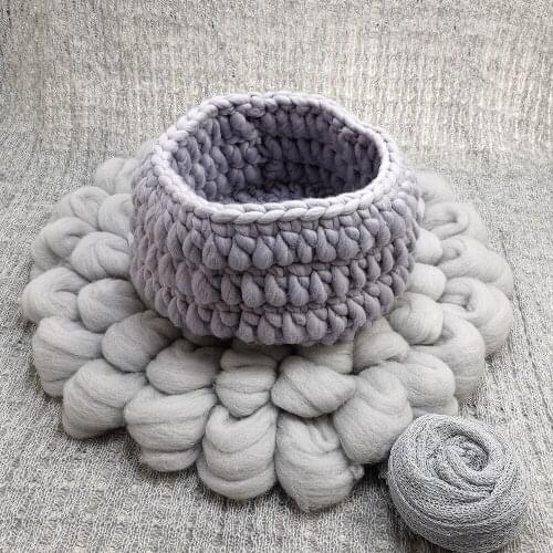 150x100CM Posing Layer Backdrop,Knitted Basket,Handmade Chunky Fluffy Wool Fleece Blanket for Newborn Baby Photography PropS