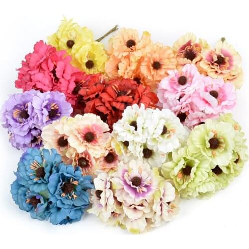 6pcs/lot Handmade Slik Carnatio Artificial Flowers Bouquet For Wedding Decoration Party DIY Scrapbooking Craft Fake Flowers