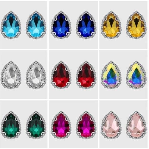 New 7x10mm Drop Silver Lace Claw Shiny Crystals Stones Needlework Fabric Strass Beads Sewn Rhinestones for Clothes Craft Gems