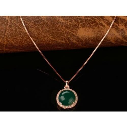 Natural chalcedony pendant S925 silver Natural gemstone Pendant Necklace trendy Elegant simple round women party fine jewelry