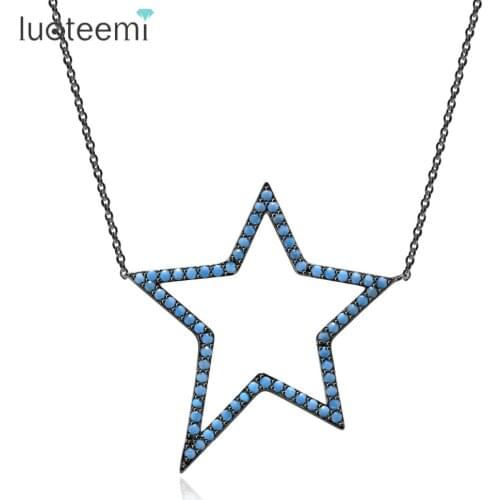 LUOTEEMI New Arrival Unique Jewelry Inlay Blue CZ Gun Black Star Necklace Simple Link Chain Collar for Women Girl Party
