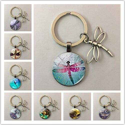 Small dragonfly clipart picture keychain glass cabochon keychain dragonfly pendant keychain jewelry accessory gift