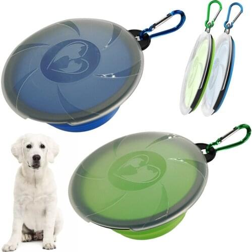 Dog Cat Bowls Travel Collapsible Water Bowl Portable Foldaway Food Dish Lid Carabiner Washable Pet Food Container Indoor Outdoor