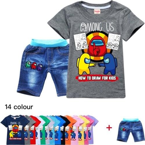 Boys Fashion mong Clothes Us Sets Cotton Casual Kids Wear Tshirt + Denim Shorts Suit 8 10 12 14 16 Year Baby Girl Tops Spainsh