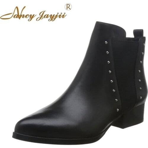 Nancyjayjii Women Black Pointed-Toe Low Heels Clelsea Ankle Boots,Shoes For Woman,Casual&Street,Plus Size 4-16