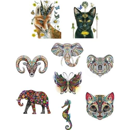 Ethnic style Cat fox butterfly sheep Patch for clothes iron sticker for clothing stripes heat-sensitive stripes for jeans