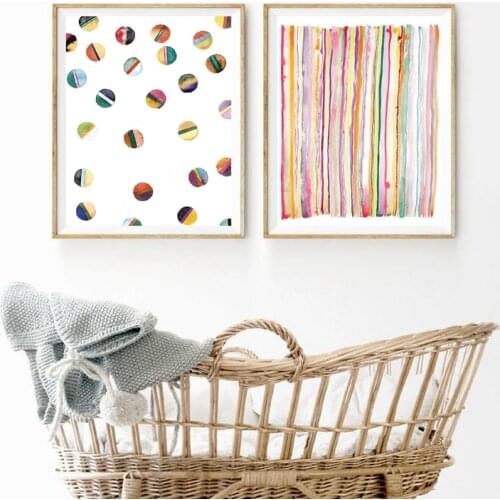 Nursery Wall Art Prints Watercolor Dots Canvas Painting Wall Pictures Modern Abstract Pink Art Poster Kids Room Decor