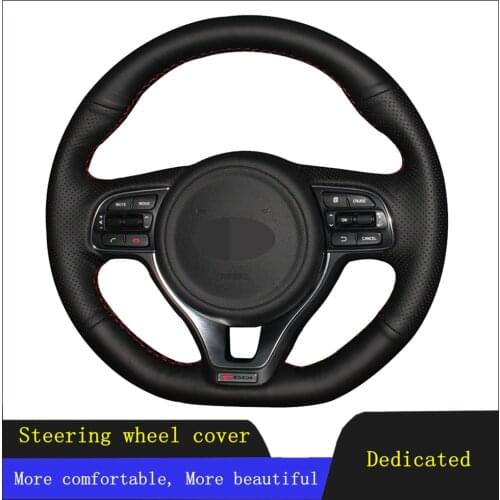 DIY Car Accessories Steering Wheel Cover Black Hand-stitched Genuine Leather For Sportage KX5 2016-2019 Kia K5 Optima 2016-2018