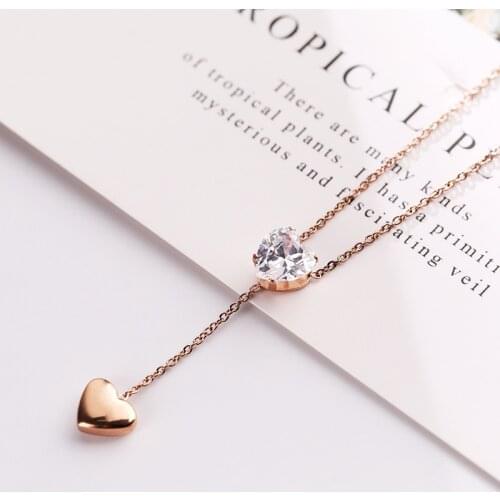 Classic Gold Crystal Love Pendant Gold Color Titanium Steel Necklace Women Girls Retro Jewelry Mothers Day Gift(GN237)