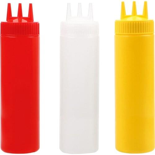 Behogar 3PCS Squeeze Bottles 22oz 3-Hole Plastic Sauce Condiments Bottles Dispensers for Ketchup Mustard Kitchen Supplies