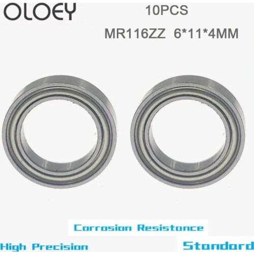 MR116 Bearings 10pcs ABEC-1 Excellent MR116 ZZ High Quality 6x11x4mm Miniature Ball Bearing Corrosion Resistance