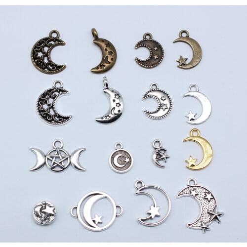 40pcs 17x11mm 3 Colors Antique Gold Color Antique Silver Color Antique Bronze Color Crescent Moon And Star Charm