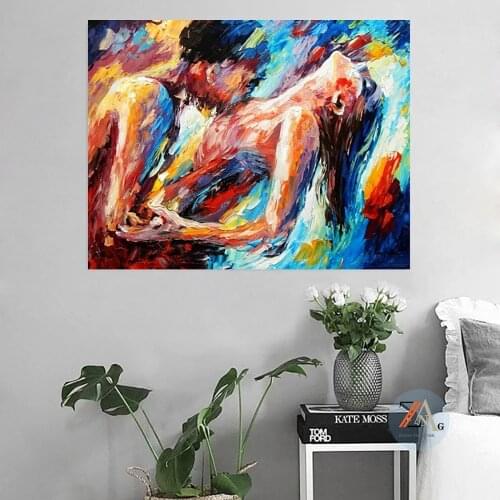Sexy women and men abstract body art graffiti oil paintings printed on the walls of the room decorate