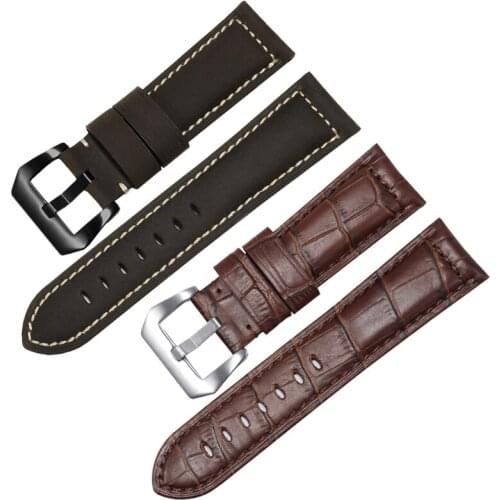 CICIDD Retro Genuine Leather Strap Black Blue Bracelet Pin Buckle Suitable For Panerai Seiko Citizen Watch Chain 20 22 24 26mm