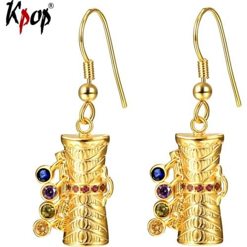 Kpop Drum Drop Earrings Papua New Ginuea Retro Jewelry Gold Color Pink Purple Cubic Zirconia Music Hook Earrings E2901