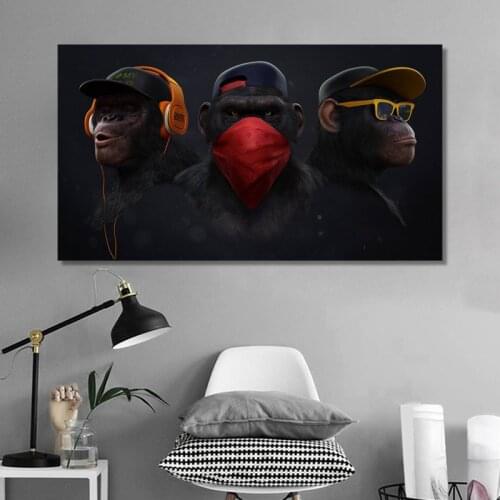 Nordic Modern Black Orangutan Painting Animal Canvas Home Decor Bedroom Living Room Wall Art Decoration Hanging Picture