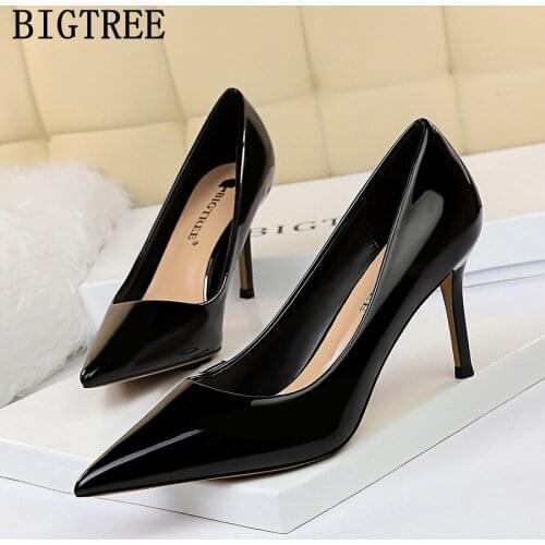 Woman Shoes 2021 Luxury Brand Pumps Women Shoes Patent Leather Silver High Heels Ladies Heels Bride Shoes Fashion Women Bigtree