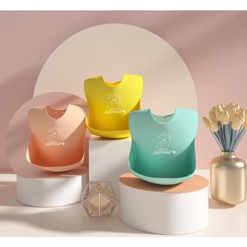 Solid Color Baby Bibs Cute Bunny Fruit Printed Baby Feeding Stuff Soft Silicone Kids Girl Boy Bibs Adjustable Toddler Eating Bib