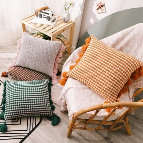DUNXDECO Cozy Cushion Cover Decorative Pillow Case European Simple Tassel Weaving Soft Warm Sofa Chair Bedding Coussin