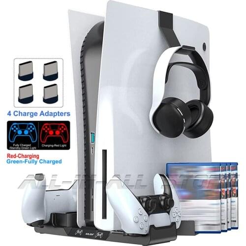 PS5 Vertical Charging Stand 2 Controller Charger Station 2 Headset Holder 12 Game Slots for Playstation 5 Disc & Digital Edition