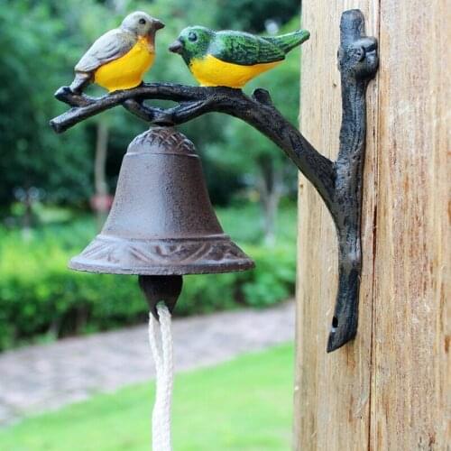 Vintage Creative Cast Iron Double Bird Color Art Doorbell Wall Bell Hand-Cranking Front Door Bell