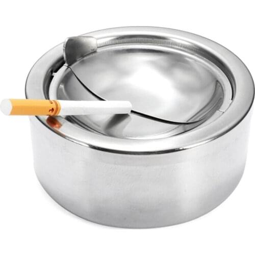 High Quality Stainless Steel Round Cigarette Lidded Ashtray Ash Storage Case with Windproof Lid Cover for Home Office 12x5cm