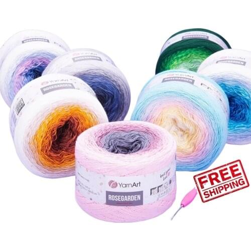 Yarnart Rosegarden Cake Yarn 250gr-1000mt %100 Cotton Hand Knitting Crochet Fancy Gradient Rainbow Fantasy String Flowers Ombre