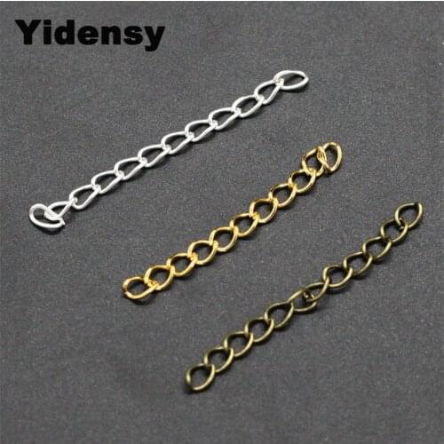 Yidensy 100Pcs/Lot Iron Extended Extension Chain Gold Silver Color 50mm Tail Extender For DIY Jewelry Findings Necklace Bracelet