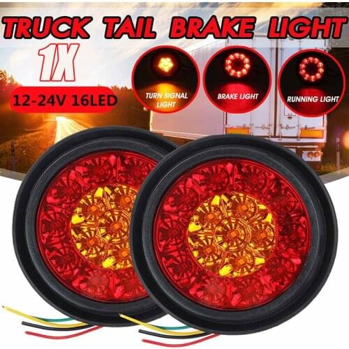 1pc 12V 16 LED Car Round Amber Red Taillights Rear Fog Light Stop Brake Running Reverse Lamp For Truck Trailer Lorry