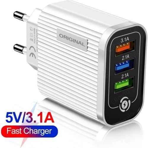 QC3.0 Charger Fast Charge Power Adapter Charging For Xiaomi Samsung iPhone 11 7 x 3 Ports EU Smart Phones Universal USB Chargers