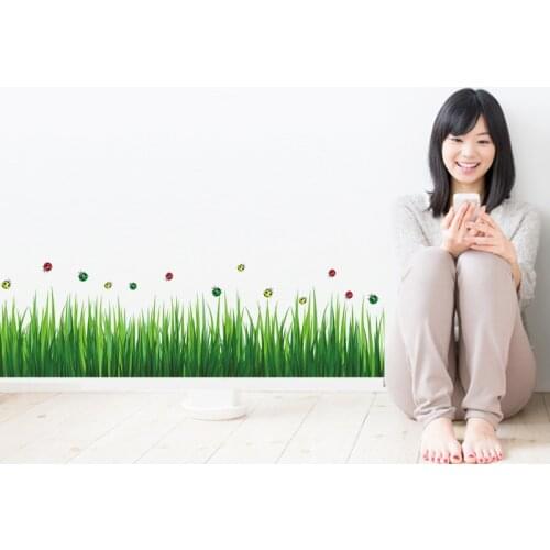 Green Grass Skirting Wall Stickers Living room Bedroom Bathroom Wall Decals Art Home Vinyl Small Ladybug Wallpaper Decor dc32