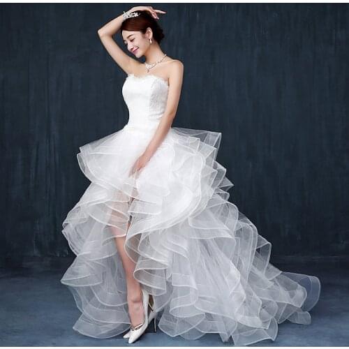 New white multi layers short front long back sweat short lady girl women princess wedding bridal banquet party party dress gown